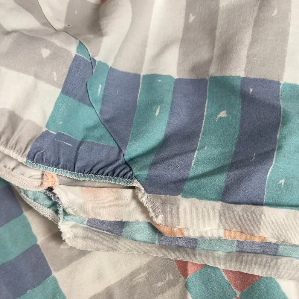 FINLA DAN RIVERS Vintage 70s 80s Geometric Queen Fitted Sheet & Pillowcase